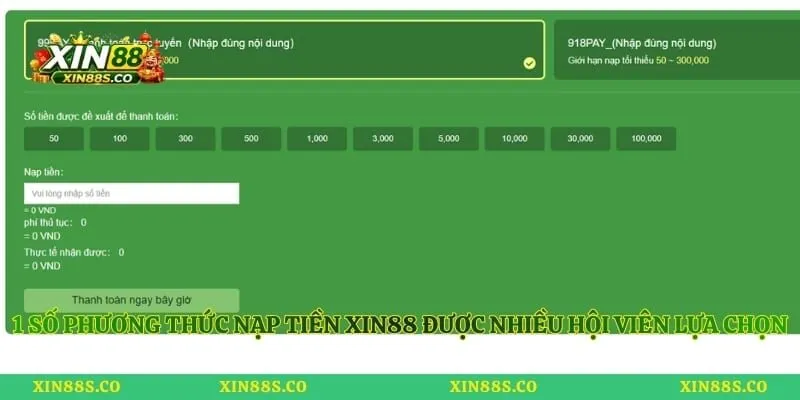 1 số phương thức nạp tiền Xin88 được nhiều hội viên lựa chọn