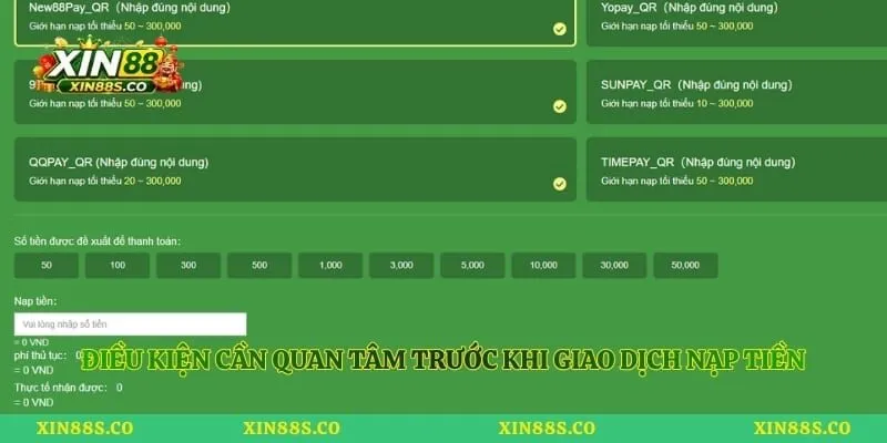 Điều kiện cần quan tâm trước khi giao dịch nạp tiền