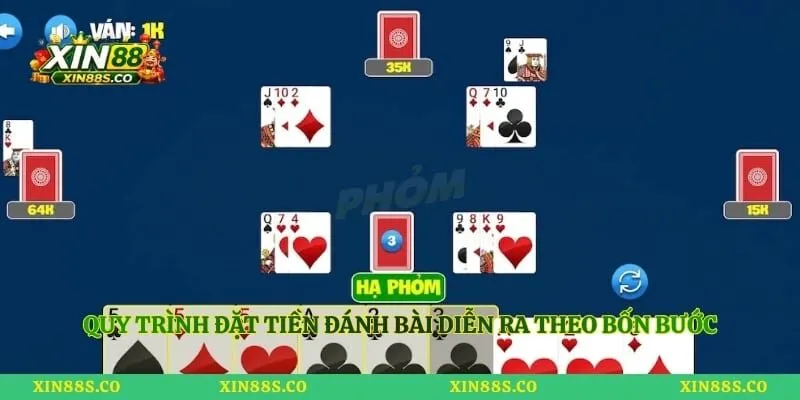 Quy trình đặt tiền đánh bài diễn ra theo bốn bước