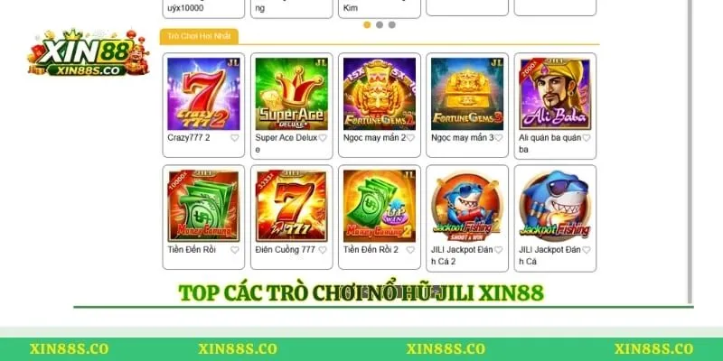 Top các trò chơi nổ hũ JILI Xin88